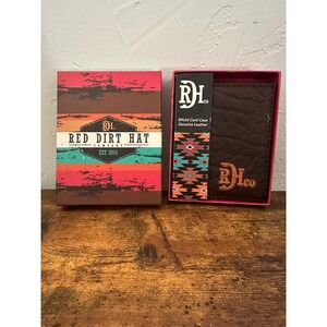 Red Dirt Hat Co. Bifold Card Case Wallet Genuine‎ Leather Western Geometric